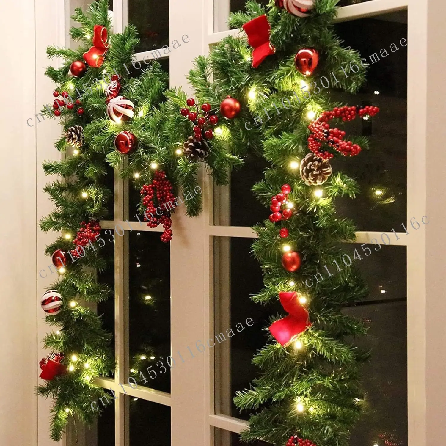Custom Christmas Ball Red Berry Christmas Vine 1.8/2 Faux Luminous Decorative Wreath