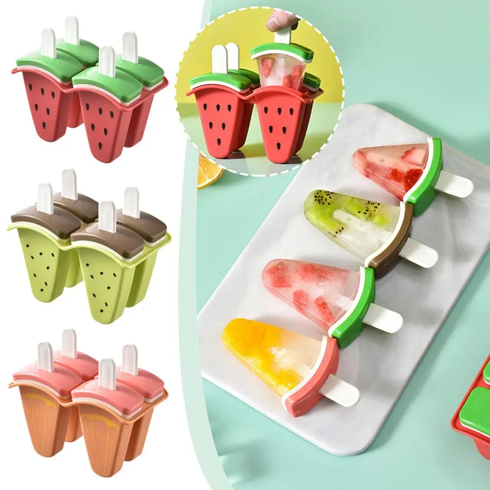 Moldes de hielo con forma de sandía de 6 vigas en una bandeja con palos de fácil liberación, fabricantes de paletas, molde de helado casero