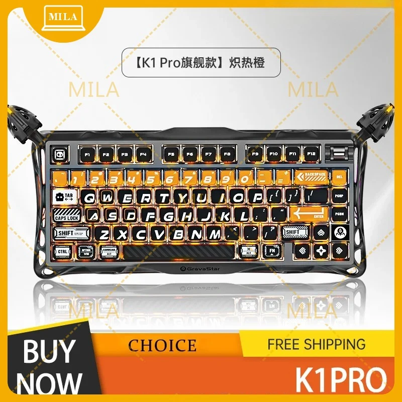 For Gravastar K1 Pro Gaming Keyboard Tri Mode Wireless Customized Mechanical Side Engraved Keycaps Aluminum Alloy Gaming Esports