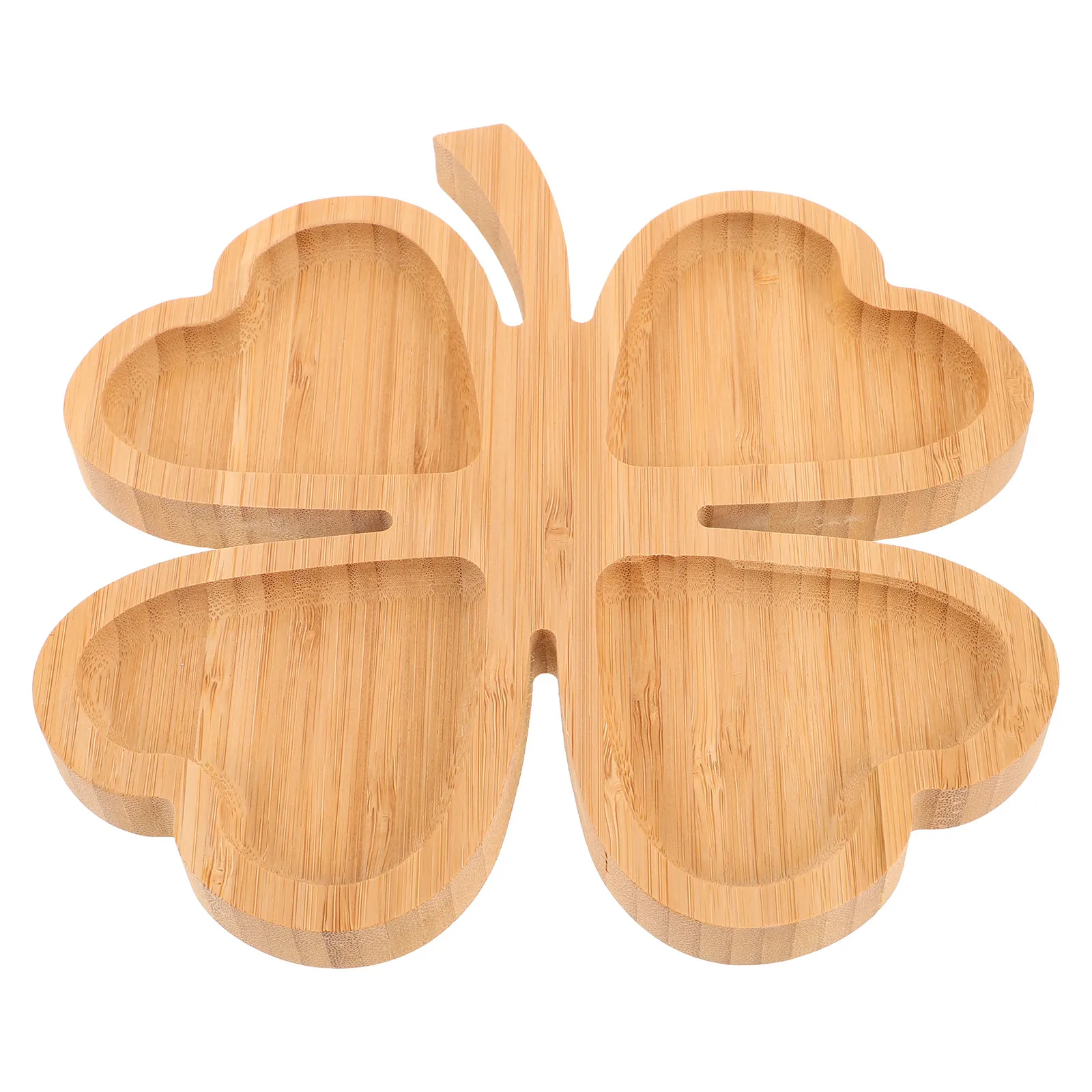 Bamboo Decorative Serving Tray Four-Leaf Shamrock Design Divided Compartments for Dessert Fruits Tea Cakes Snack Tray Coffee