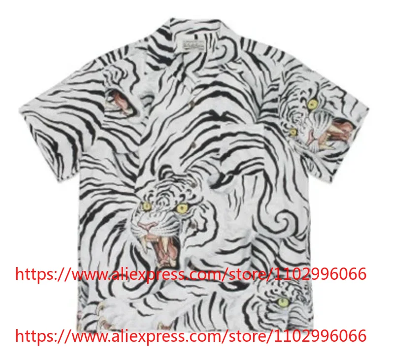 2026 New Arrival WACKO MARIA Grey Tiger Print Short Men's Sleeve Hawaiian Shirt High Quality Button Up Top