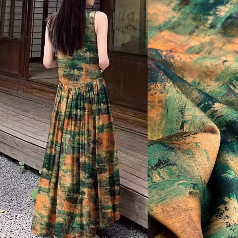 Soft and Comfortable Gambiered Guangdong Silk Fabric with Water Lily Print for Spring Summer Blouse Cheongsam Dressmaking R388