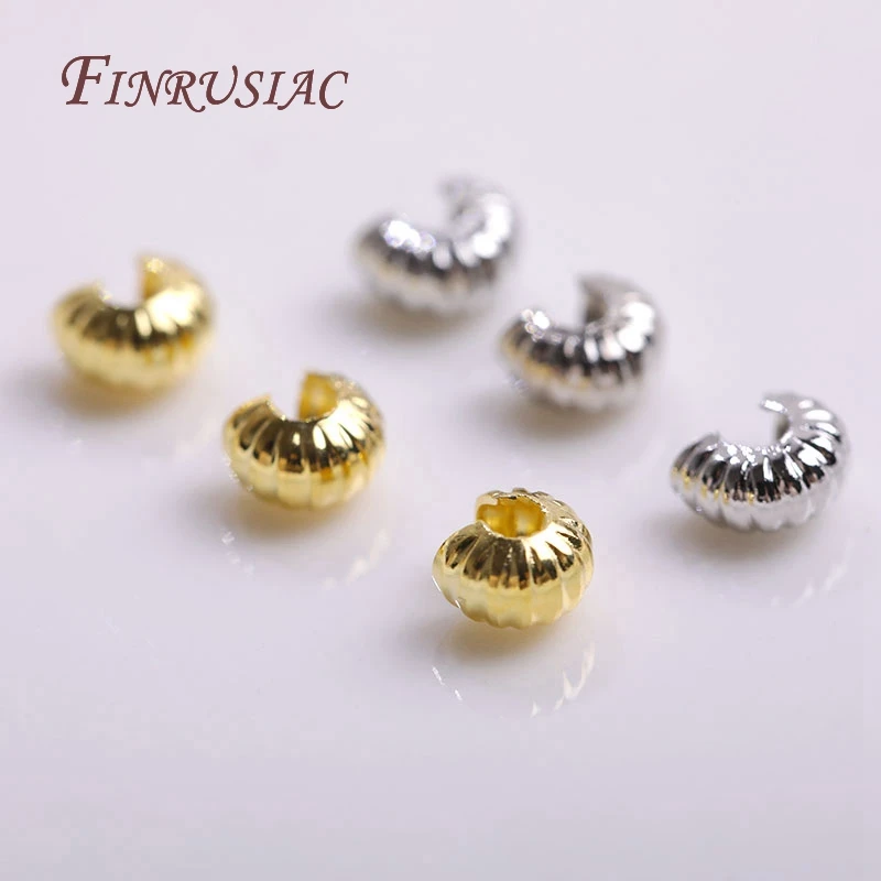 14K/18K Gold Plated 4mm Round Crimp Bead Covers,Strip Pattern Crimp Accessories Stopper Beads DIY Jewelry Making Findings