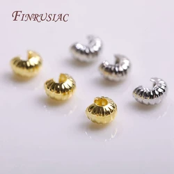 14K/18K Gold Plated 4mm Round Crimp Bead Covers,Strip Pattern Crimp Accessories Stopper Beads DIY Jewelry Making Findings