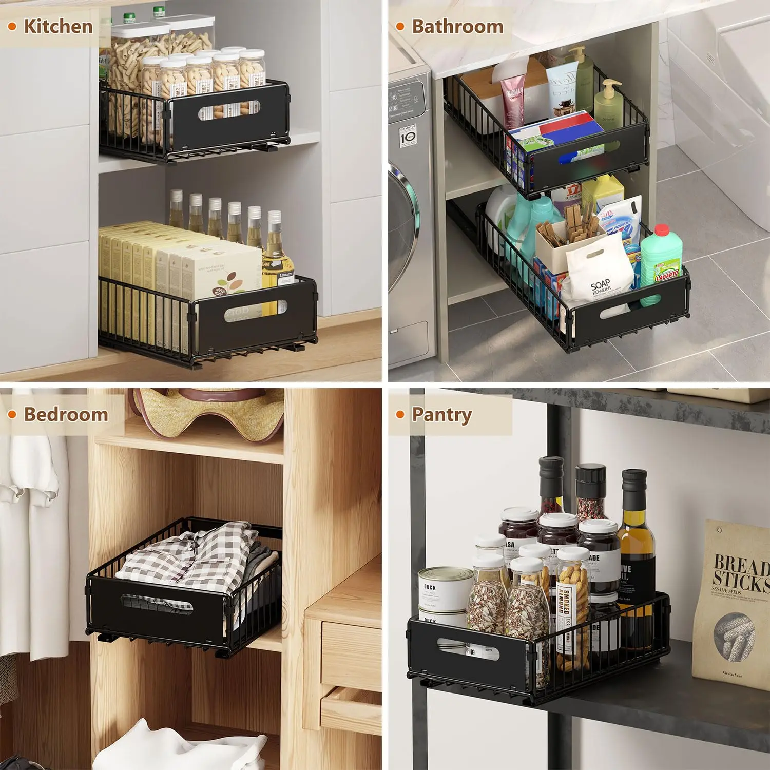 URluna Kitchen Storage Rack Pull Out Cinet Organizer Slide Drawer Seasoning Bottle Spice Storage Rack Kitchen Organizer