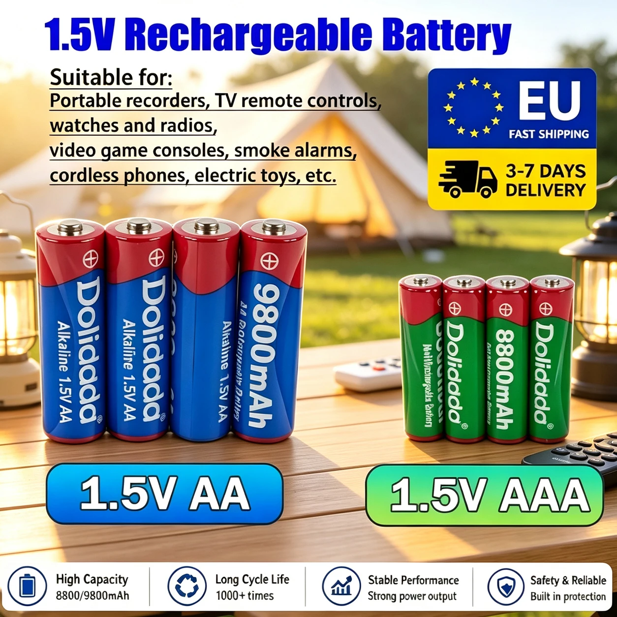 Batterie alcaline ricaricabili, di alta qualità, adatte per microfoni, giocattoli, fotocamere, luci a LED, batterie a secco a lunga durata, AA, AAA, 8800mAh/9800mAh, 1,5V.