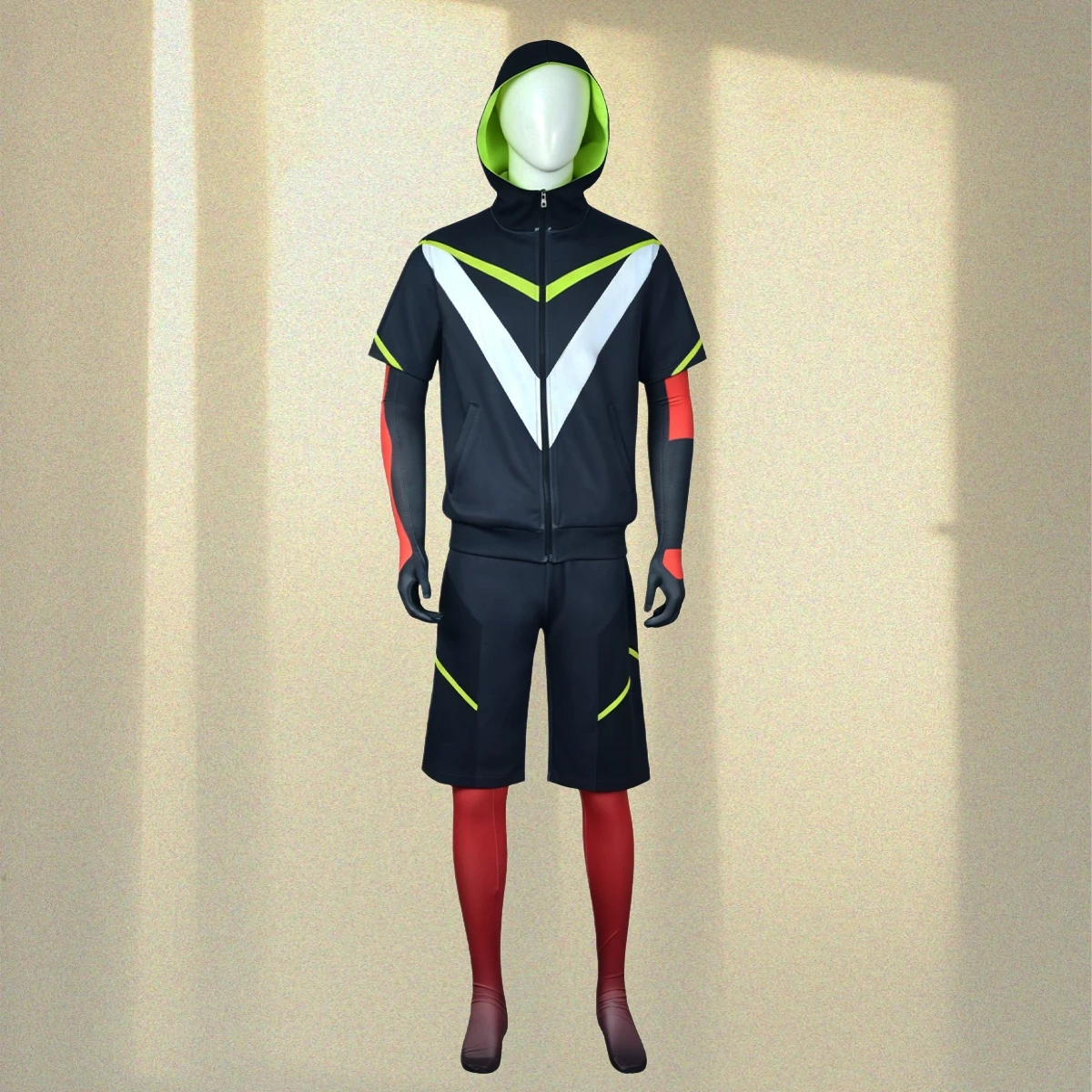 Men's Style Anime Black Role Playing Set Black Sportswear Jacket Shorts Gloves Halloween Ball Party Role Playing Costume