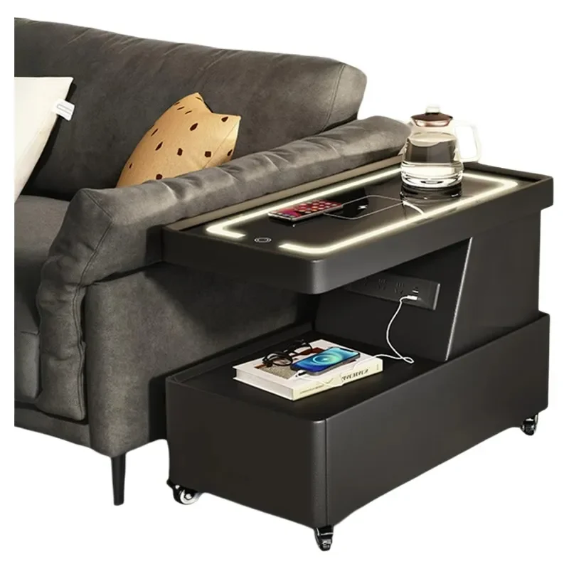 Modern Leather Side Table with Removable Cabinet Smart Storage End Table for Living Room Compact Nightstand Sofa Companion