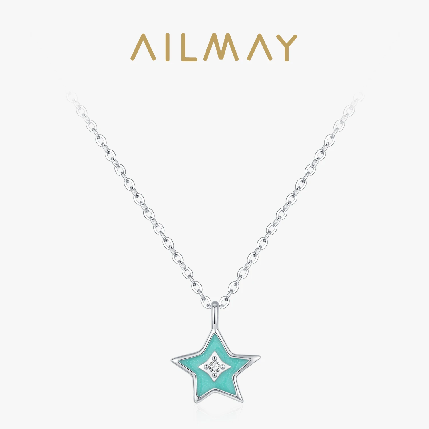 

Ailmay 925 Sterling Silver Cute Star Pendant Necklace for Women Green Enamel Charm Jewelry Accessory Gift