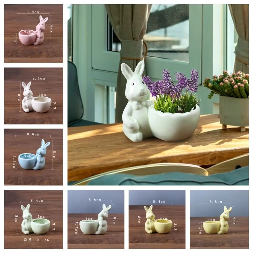 Multifunction Ceramic Easter Rabbit Succulent Pots Holder Egg Tray Thumb Flower Pots Cartoon Rabbit Shape Egg Cup Small Plants