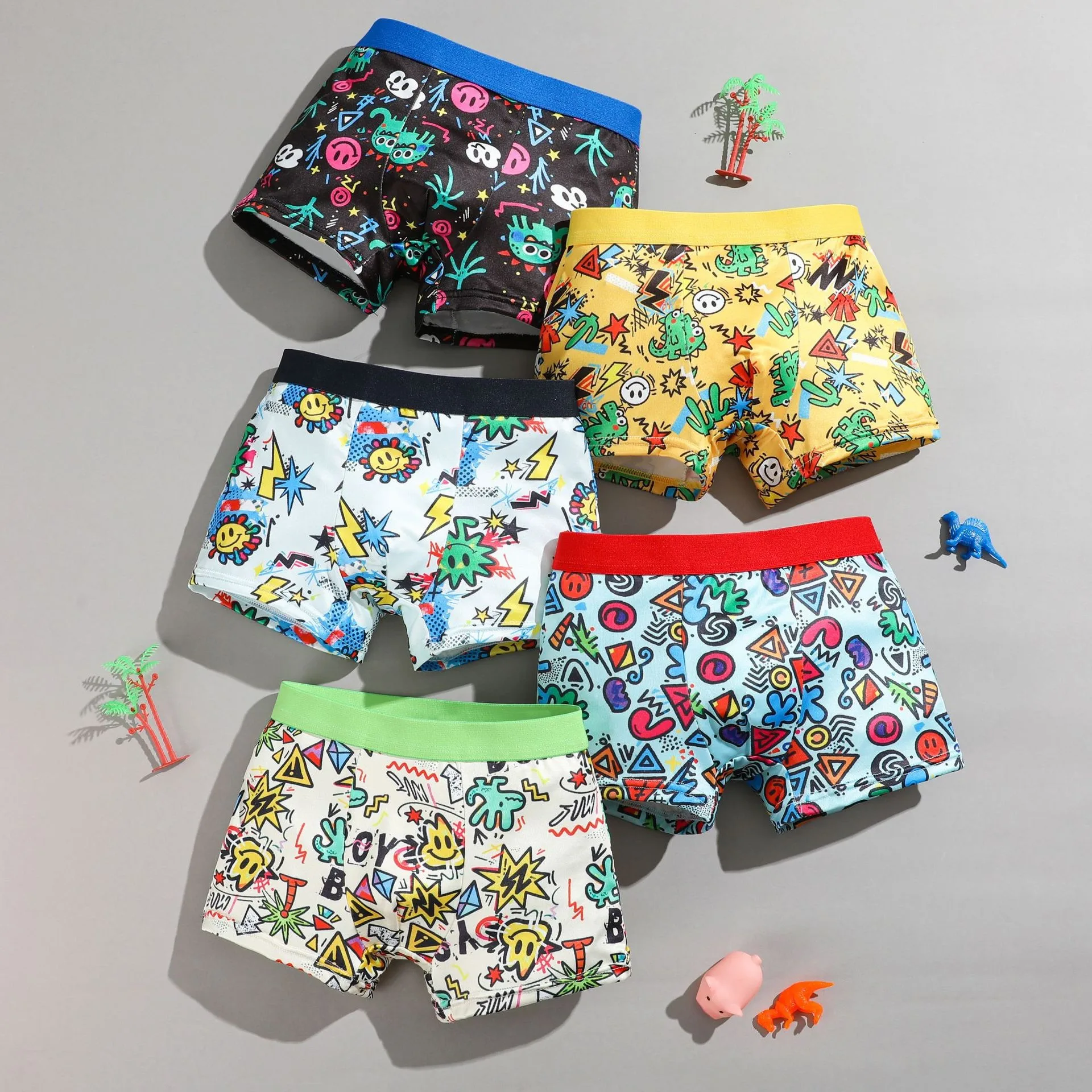 5-Piece Milk Silk Children Underwear Cool Drawing Printed Boys Trunks Elastic Breathable Kids Boxer Shorts Soft Cozy Boys Boxers