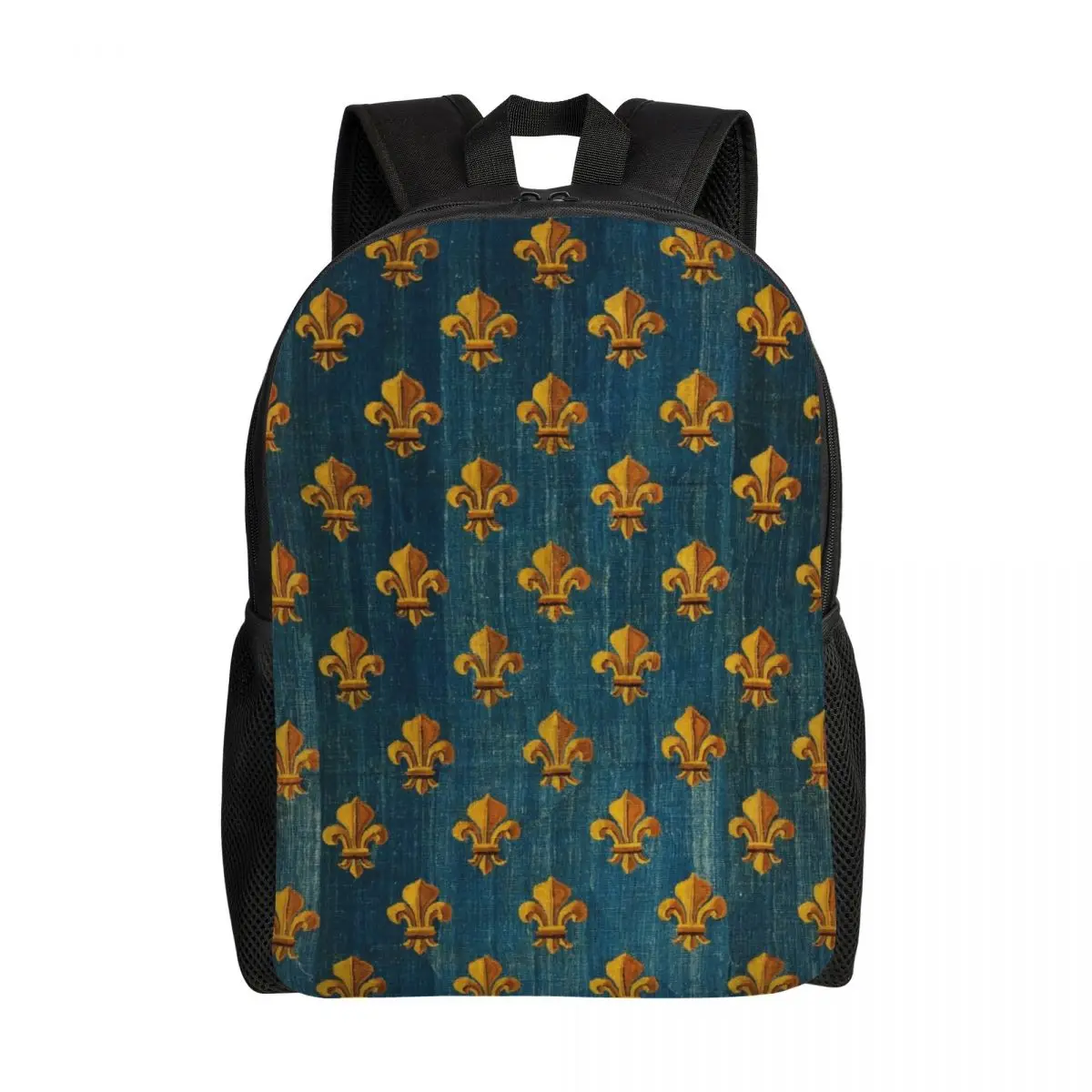 

Gold Fleur De Lys Backpacks for Women Men Waterproof College School Lily Flower Fleur-de-Lis Bag Print Bookbag