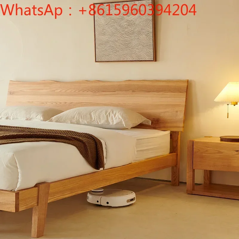 Nordic all-solid wood bed is quiet and windy. 1.5 Japanese small-sized ash wood furniture, log master bedroom,