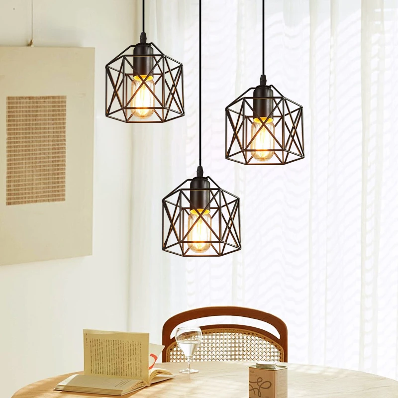 Vintage Pendant Lamp 3 head Hanging Lamp Ceiling Chandelier Metal Shade E27 Black, suitable for living room, dining room image 6