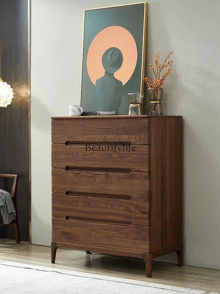 

FG44North American Black Walnut Light Luxury Modern Bedroom Drawer Storage Cabinet Italian Style