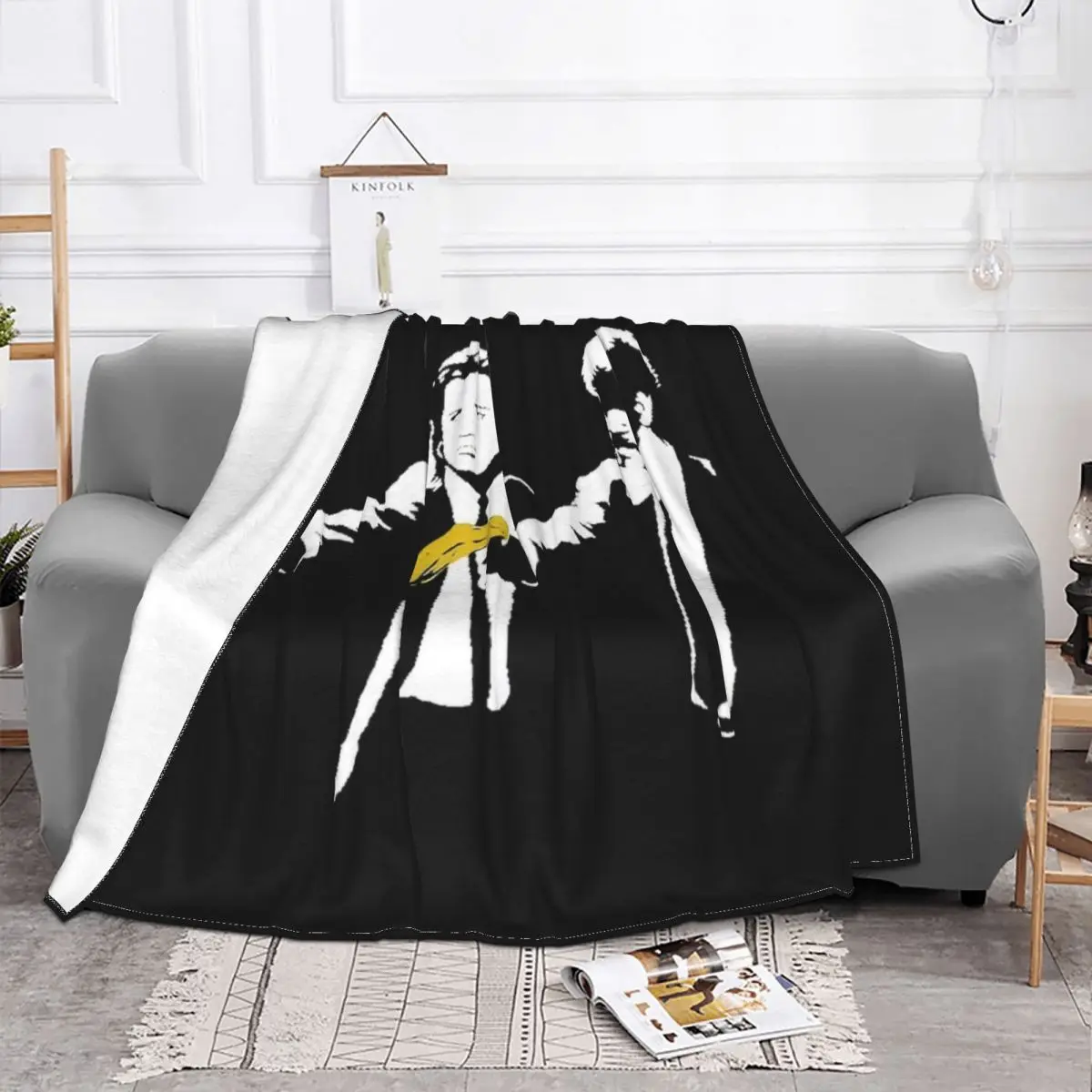 Banksy Pulp Fiction Funny Print Blankets Comfortable Soft Flannel Street Grafitti Art Throw Blanket for Sofa Outdoor Bedding