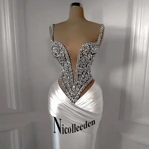 Nicolle charmante bretelles Spaghetti robes De soirée pour les femmes strass Pageant robes De célébrité robes De Gala personnalisé