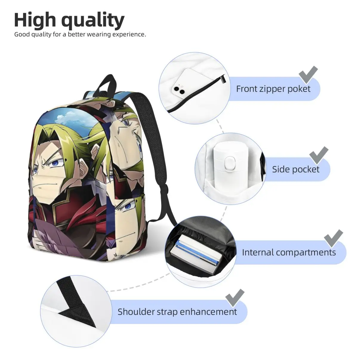 تي شيرت Anime Heroes حقيبة ظهر بسيطة وأنيقة من القماش