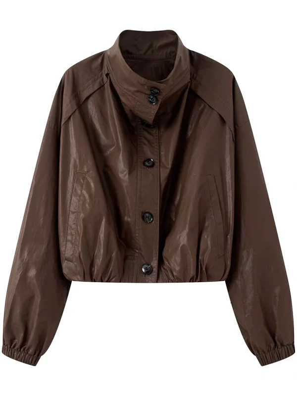 

Американское ретро-пальто кофейного цвета для женщин: повседневное, свободного кроя, с длинными рукавами, высоким воротником, на пуговицах