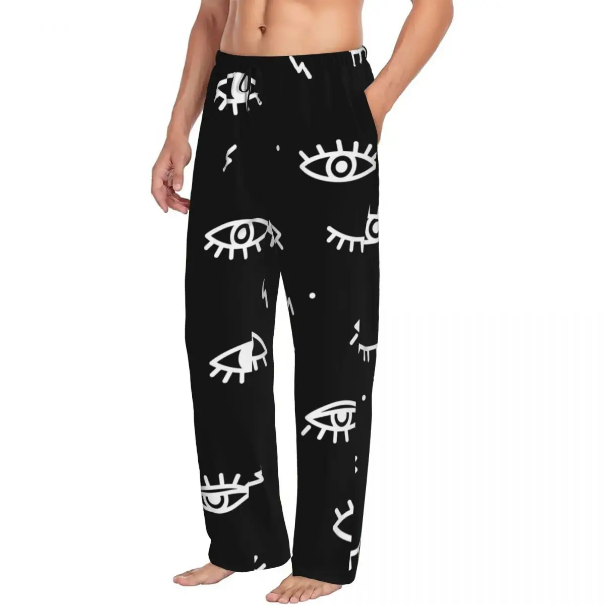 Mens Pajamas Pyjamas Pants Psychedelic Eyes Black And White Print Lounge Pants Sleep Bottoms