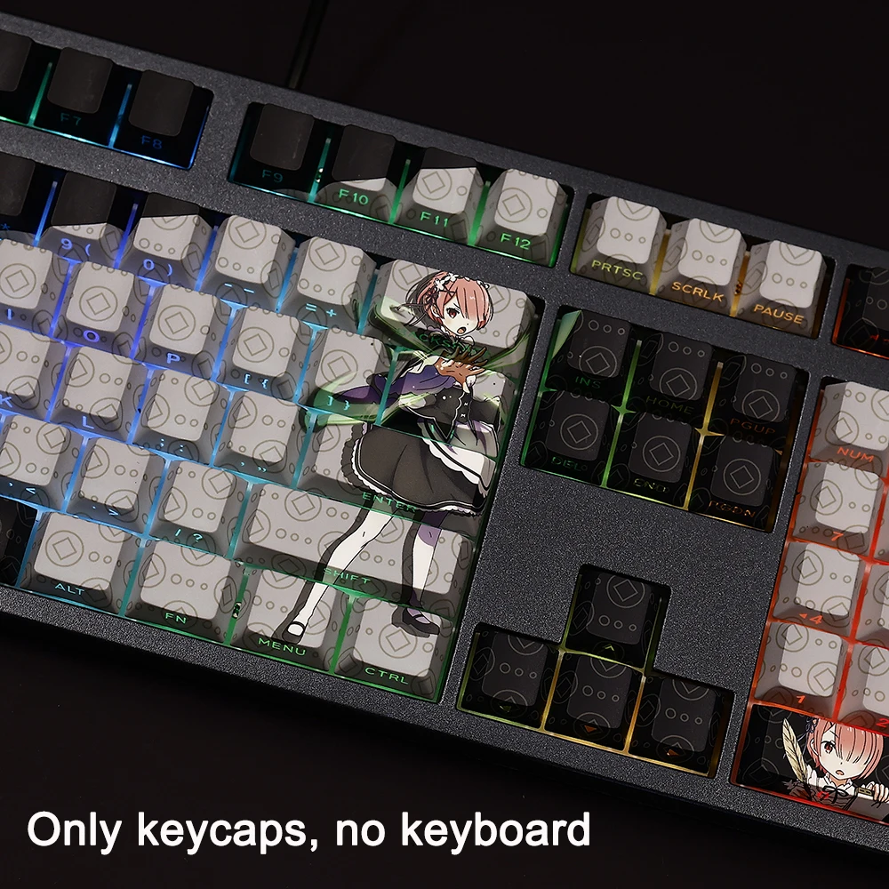 108 キー/セット再: ゼロから別の世界での生活レムキーキャップ PBT 染料下塗りバックライト付きキーキャップアニメキーキャップ ANSI 61 87 104