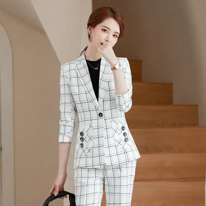 

Plaid Suit Suit Women2023Autumn New Business Suit Small Elegant Formal Clothes Women's Suit Jackets