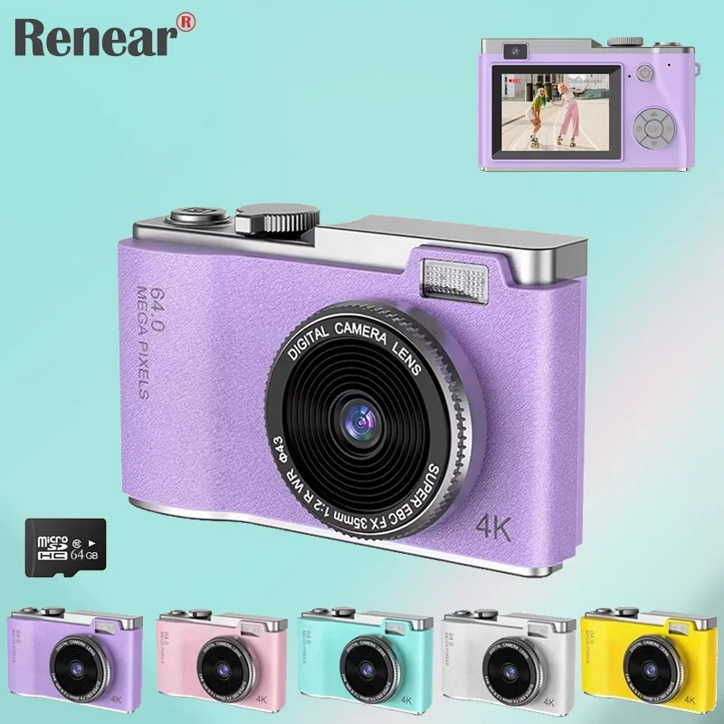 Digital Camera 64MP Camera Autofocus Photography Video Camcorder 4K HD 2.4 inch Screen Camcorder for Kid Adult Beginners