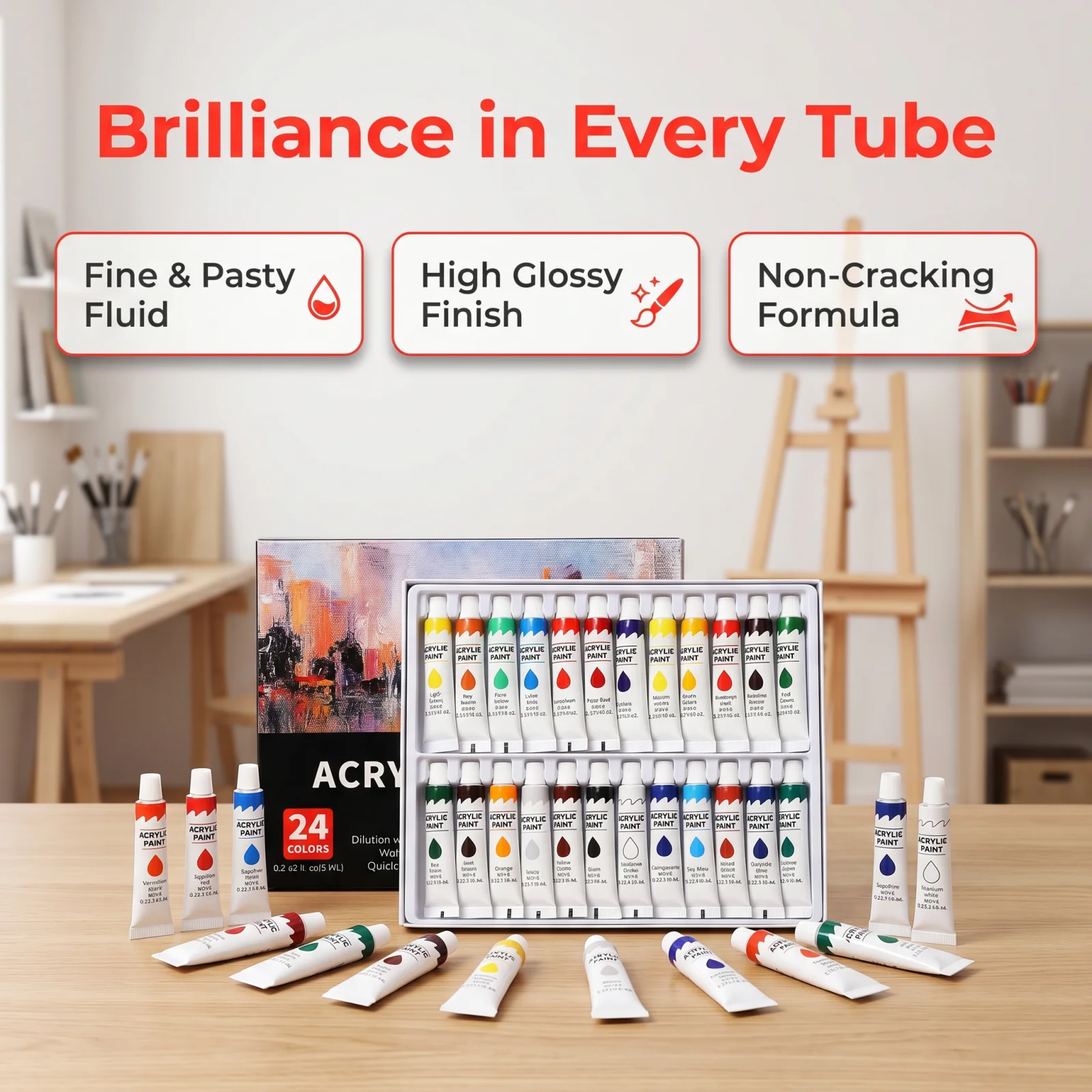 12/24 Colors Acrylic & Watercolor Paint Set, 6ml Tubes for Canvas Wood Ceramic, Art Supplies for Beginners & Artists
