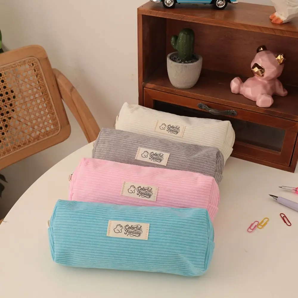 

Simple Candy Color Pen Bag Dirt-resistant Large-capacity Stationery Storage Bag Corduroy Pencil Case Gift