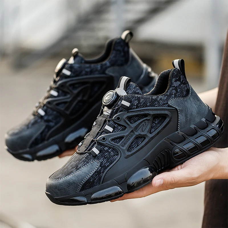 Rotating Button New Safety Shoes Men Anti-smash Anti-puncture Work Shoes Fashion Men Sport Shoes Security Protective Boots view 6