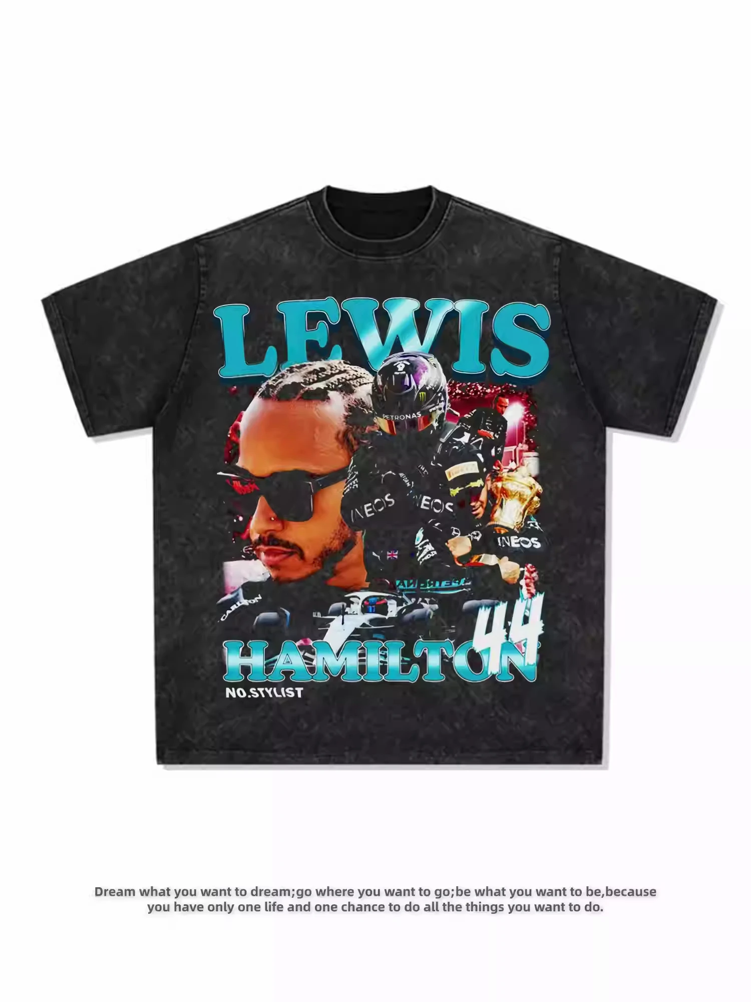 

На гоночной улике F1 2025 года, Lewis Hamilton Wore, винтажная футболка Hamilton с короткими рукавами в американском стиле ретро для мужчин