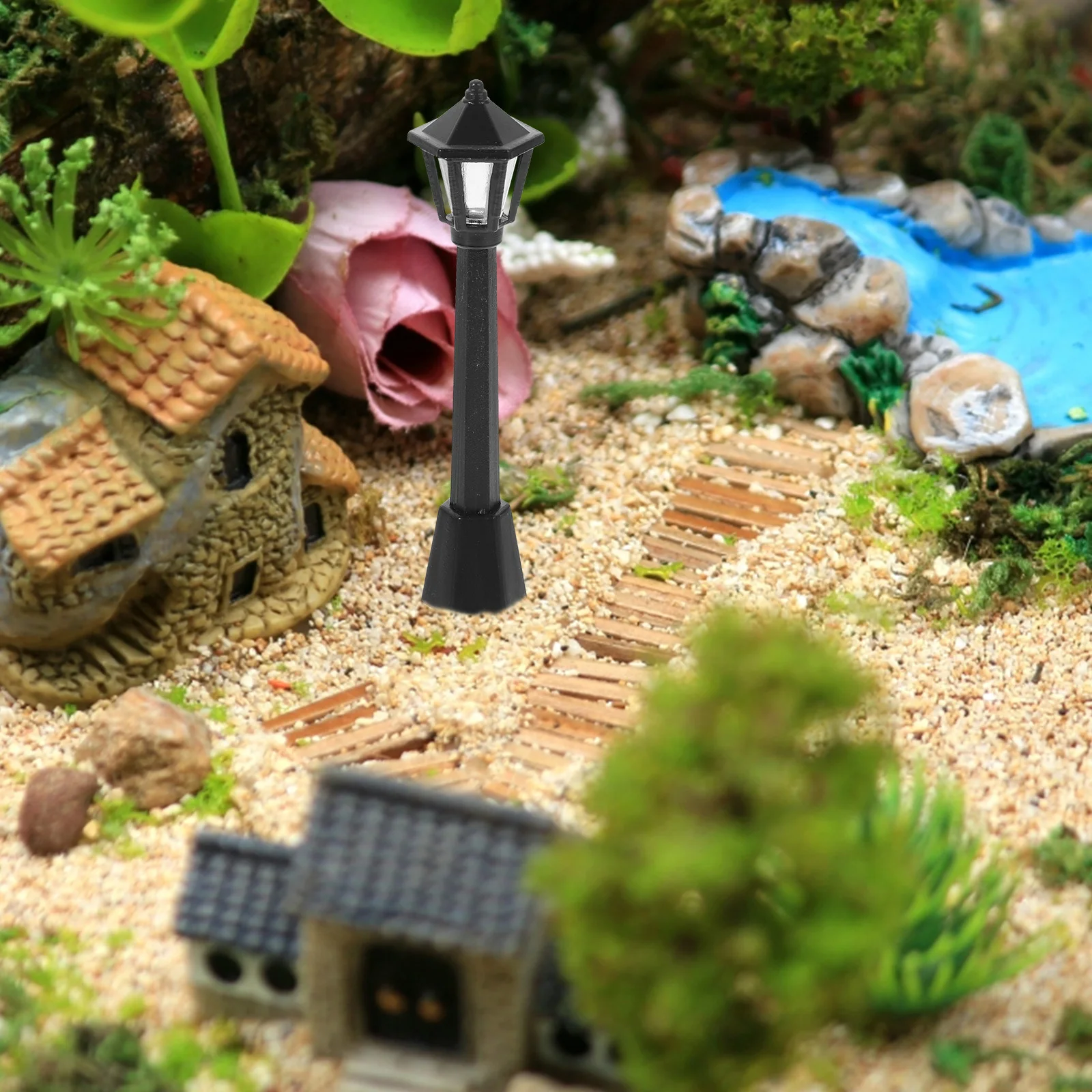 12 قطعة من البلاستيك حديقة ضوء الشارع مصغرة مضيئة مصباح ديكور DIY بها بنفسك المشهد الصغير منزل صغير ساحة بارك المشهد تخطيط الرمال