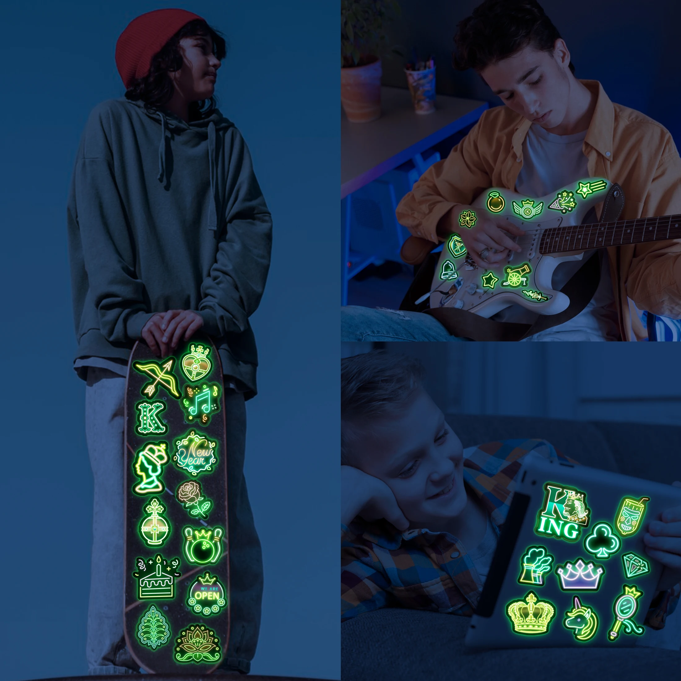 زجاجة مياه نيون تتوهج في الظلام 79 قطعة من ملصقات الفينيل المقاومة للماء لحقيبة الهاتف المحمول ولوح التزلج #5