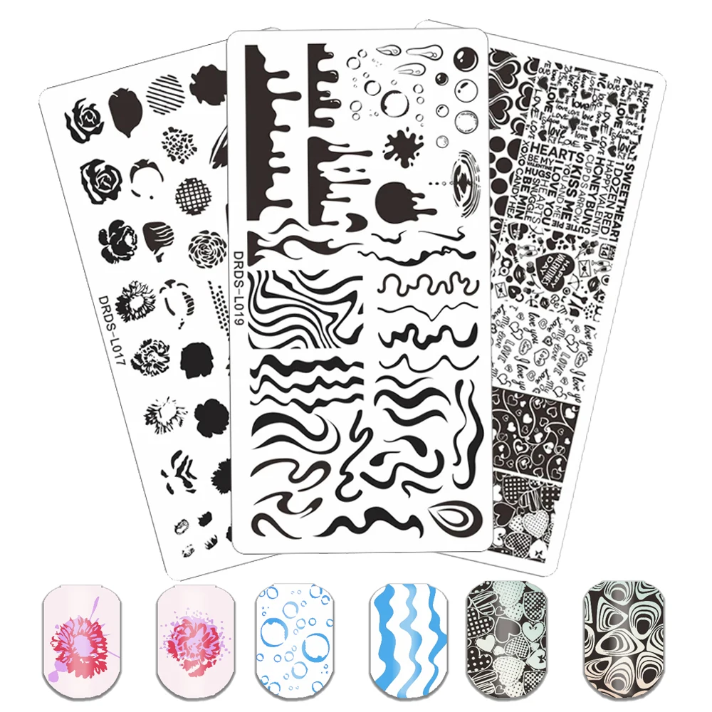 New Snake Skin Lines Nail Stamping Plates Heart Ring Nail Art Template Stencil Leaf Printing Plates Nail Stamp Manicure Tools