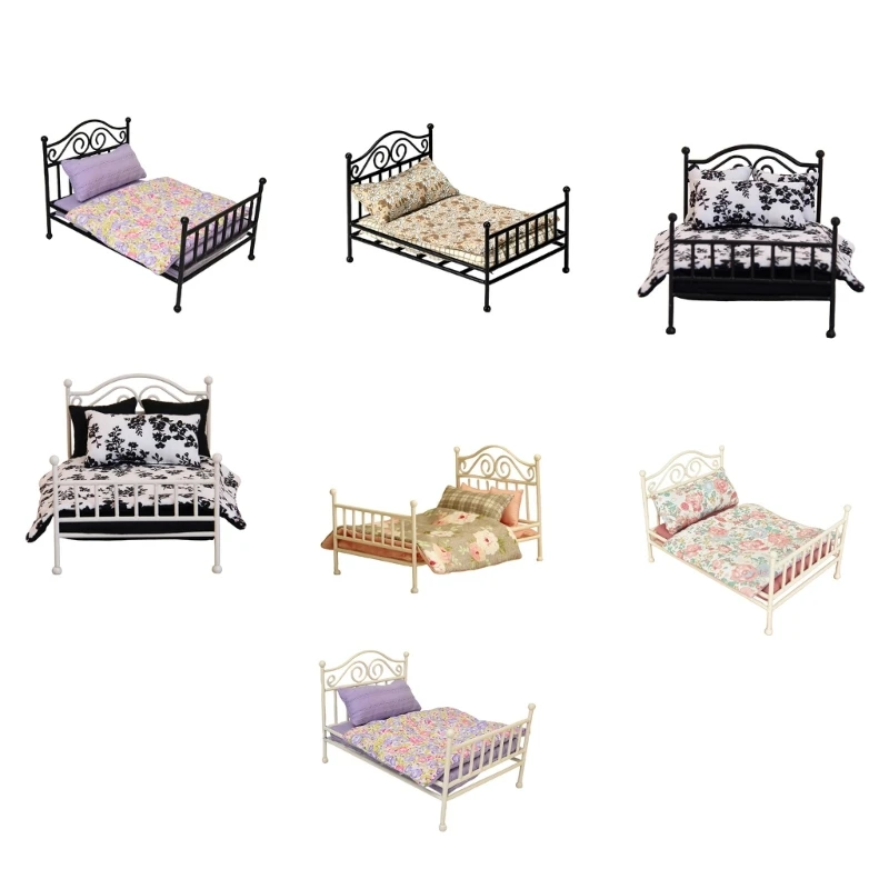 

Detailed 1:12 Miniature Bedroom Design Metal Bed Full Bed Model For Collector Houses 15UB