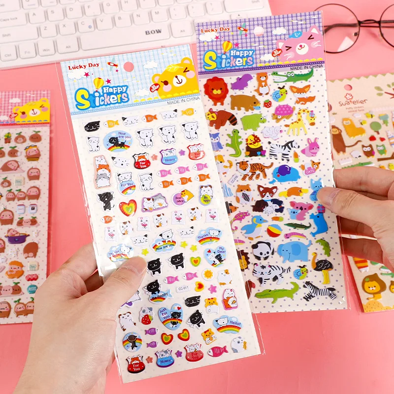 3D Three-dimensional Animal Children's Cartoon Bubble Stickers Diary Handbook Stickers Kindergarten Children's Reward Stickers