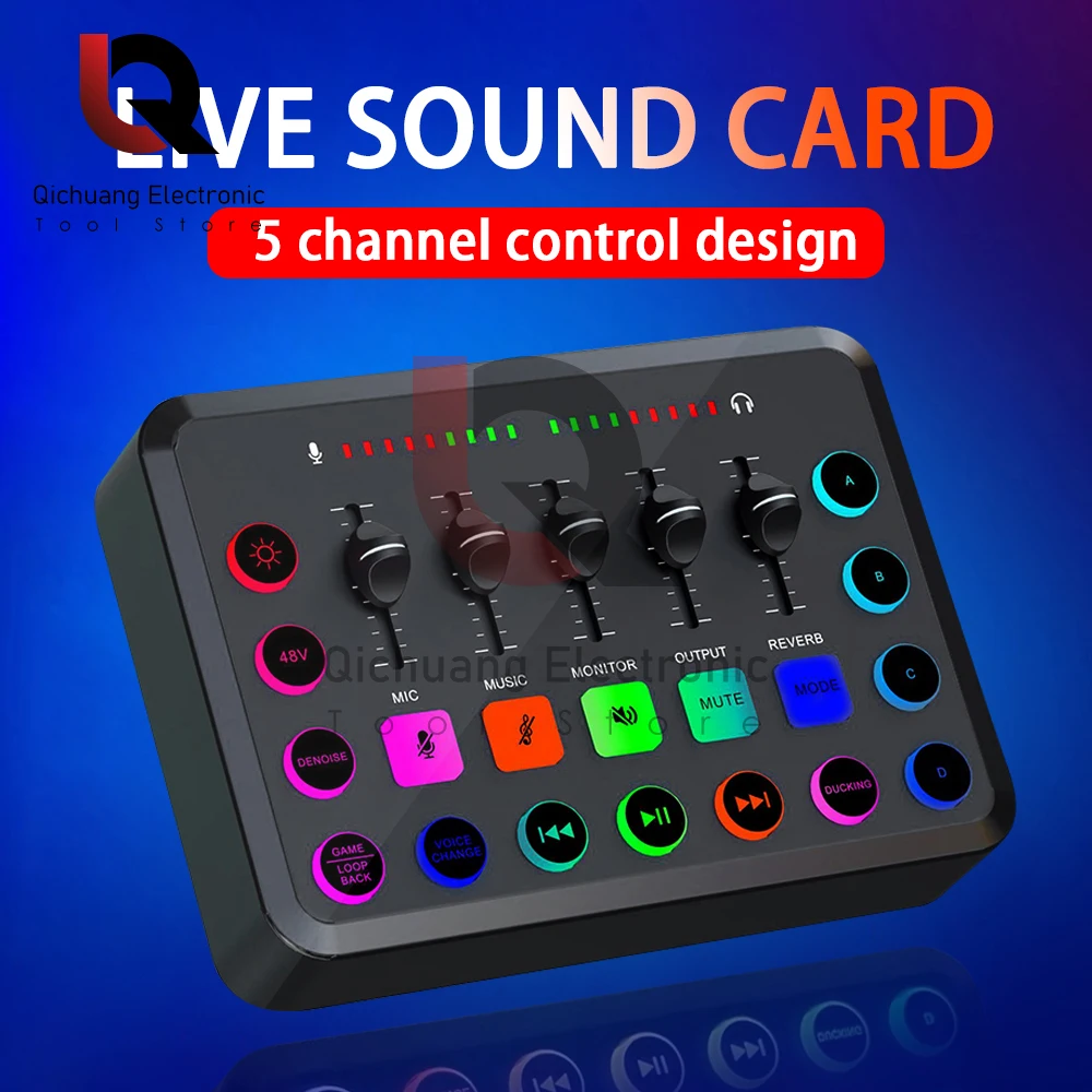 1Pcs F11 Gaming Audio Mixer Live Sound Card Mixer Streaming RGB Mixers With XLR Microphone Interface For Game Voice Podcast SC3W