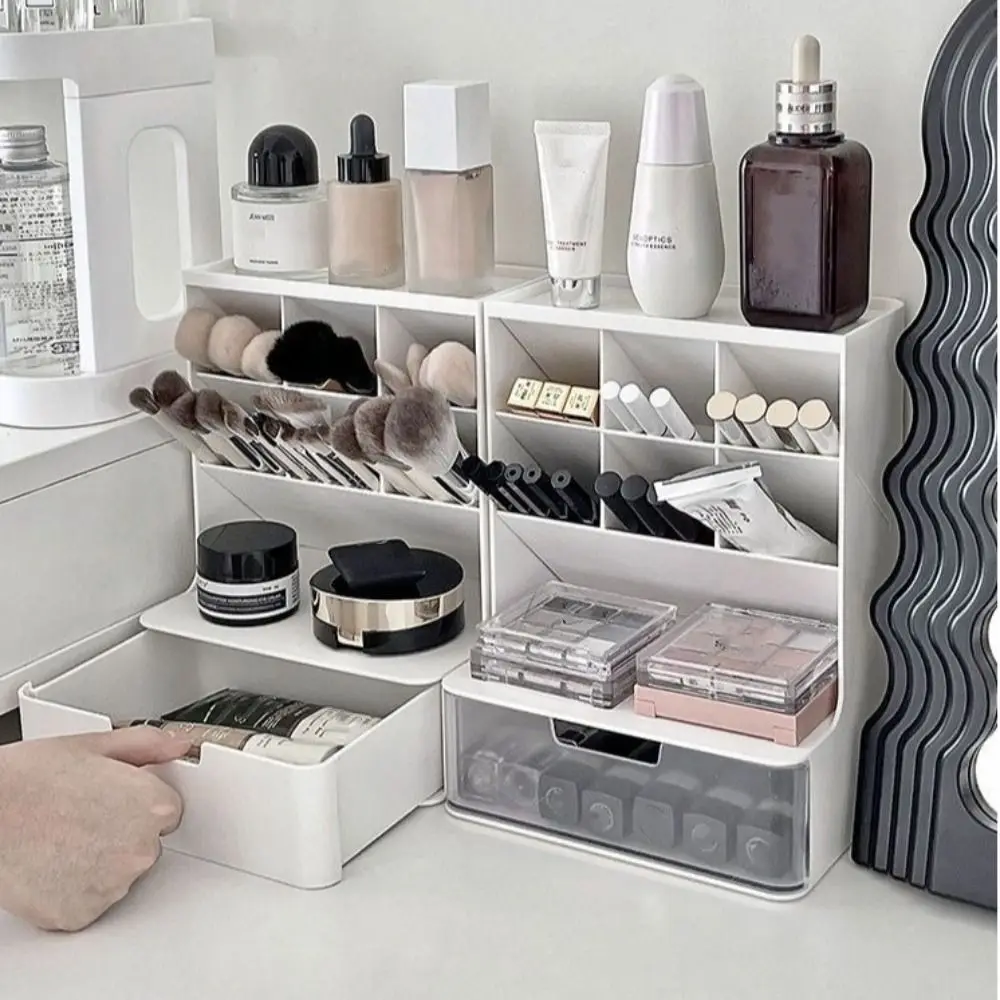 

6-Grid Desktop Storage Drawers Stackable Design Large Capacity Cosmetics Storage Box Space-saving Solid Color