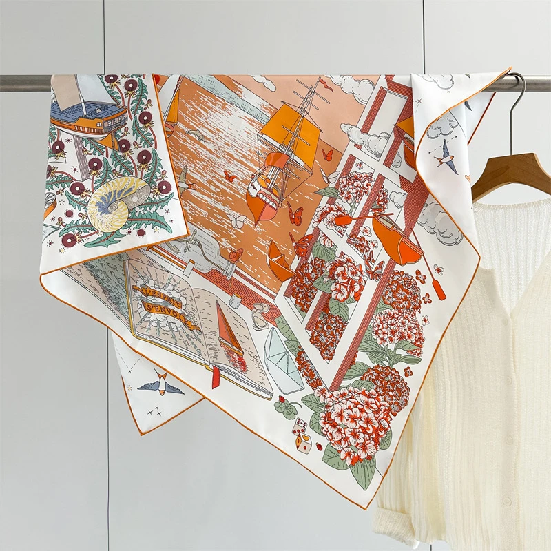 

AB Faced Print Silk Scarf 90CM Luxury Designer Scarves Rolled Edges Bandanas Scarves Spring Shawls Hair Neck Accessories 35"