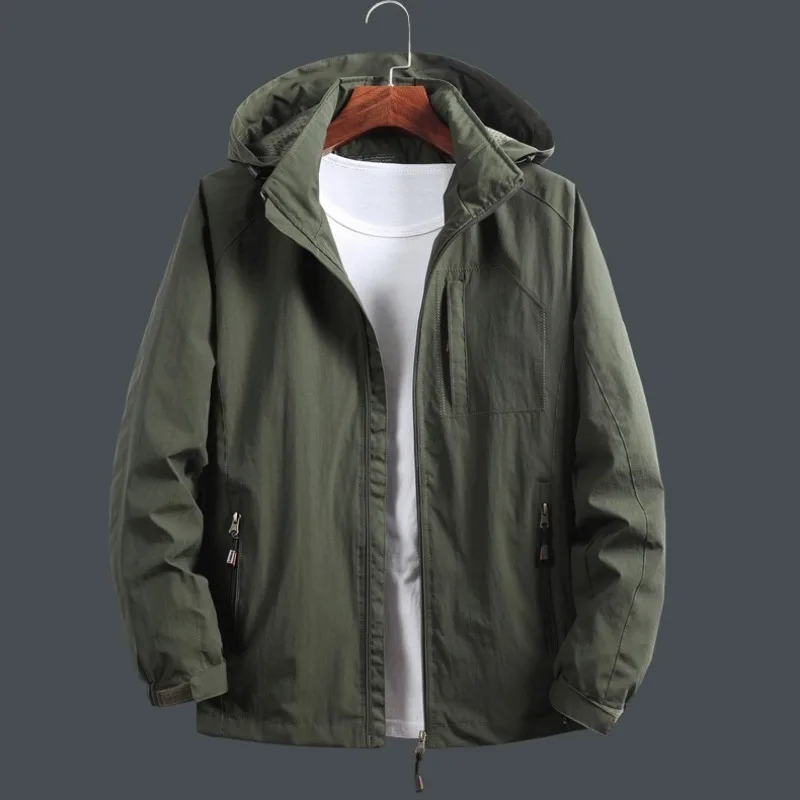 Men Detachable Hooded Jacket Zip Up Multi Pocket Windproof Outdoor Long Sleeve Casual Outerwear
