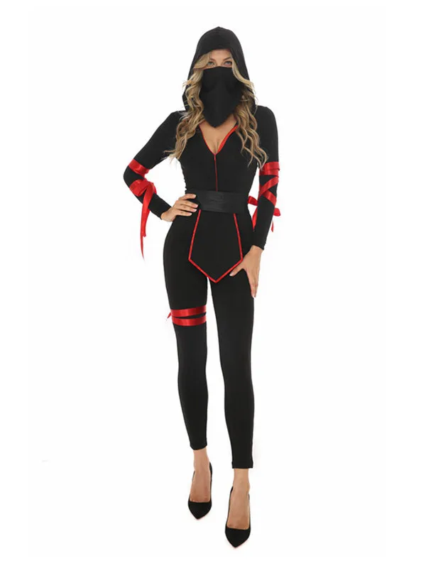 Kostium na Halloween Ninja Lady Samurai Onesie Cosplay Maskowany Strój Nocny Sceniczny do Odgrywania Ról Gra Odzież Damska Tradycyjny Chi...