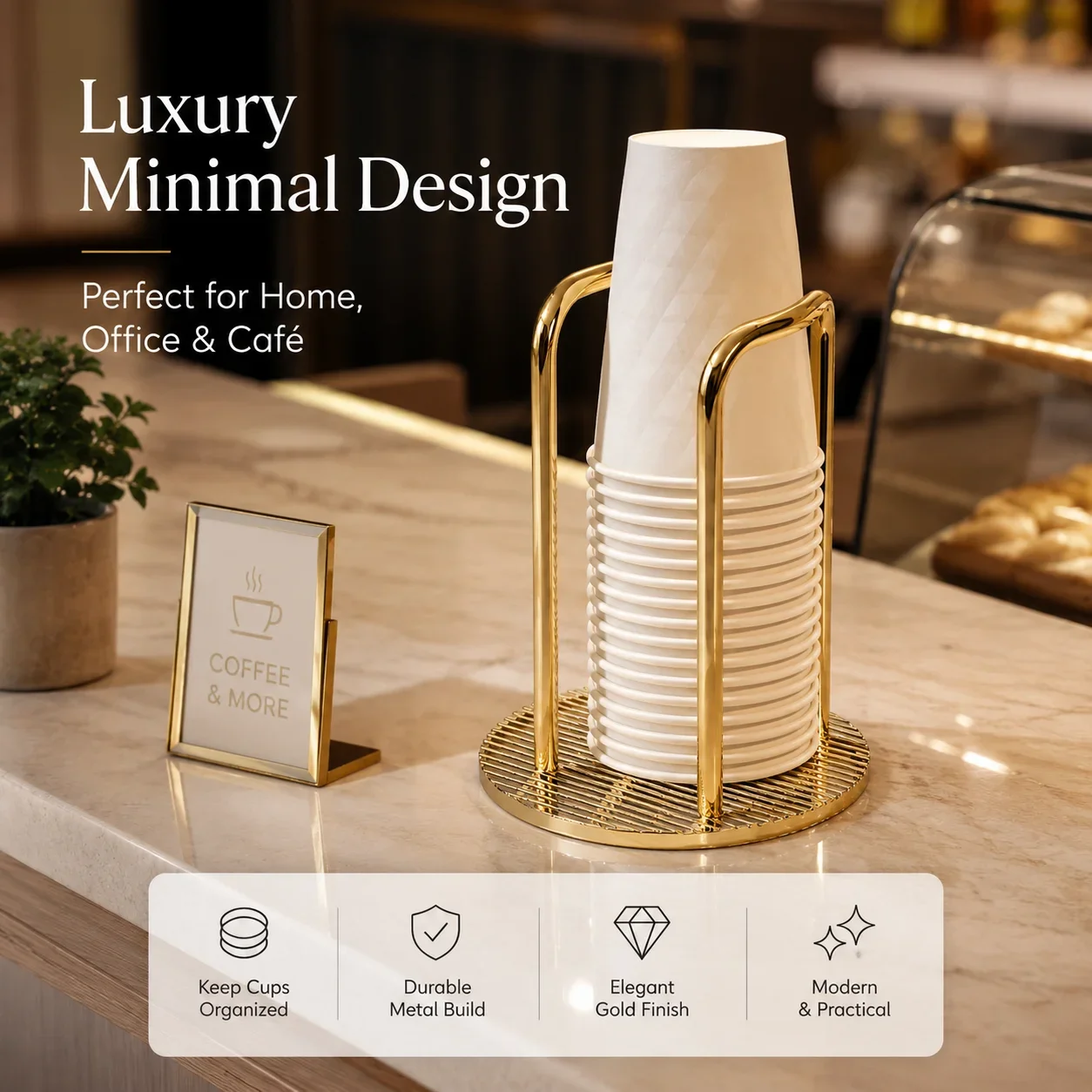 Disposable Cup Dispenser Rack Quantitative Cup Holder Transparent Window for Kitchen Counter