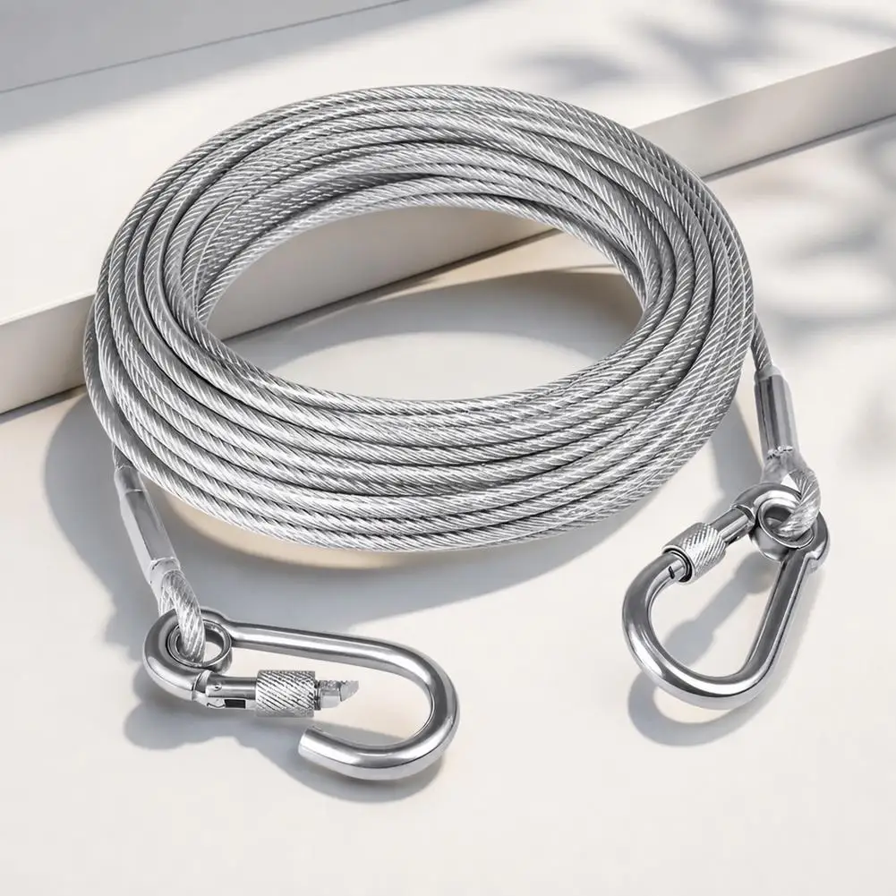 10meters Versatile Clothesline Stainless Steel Rope For Outdoor Camping Traction Ropes Thickened Dog Pet Leash With Hook