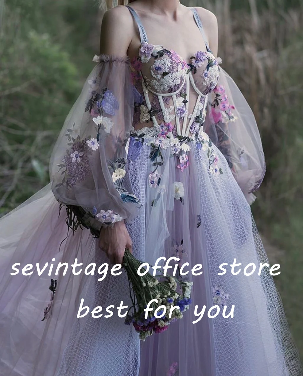 Sevintage Elegant Floral Embroidery Lace Appliques Prom Dresses Sweetheart Puff Sleeves Pleat A-Line Evening Gowns Party Dress