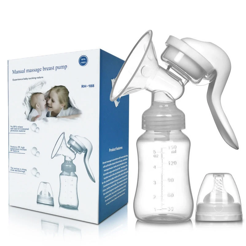 150ml Manual Breast Feeding Pump Baby Milk Nipple Suction Silicone Milk Collector Portable Sucking Bottle Postpartum Supply Kit