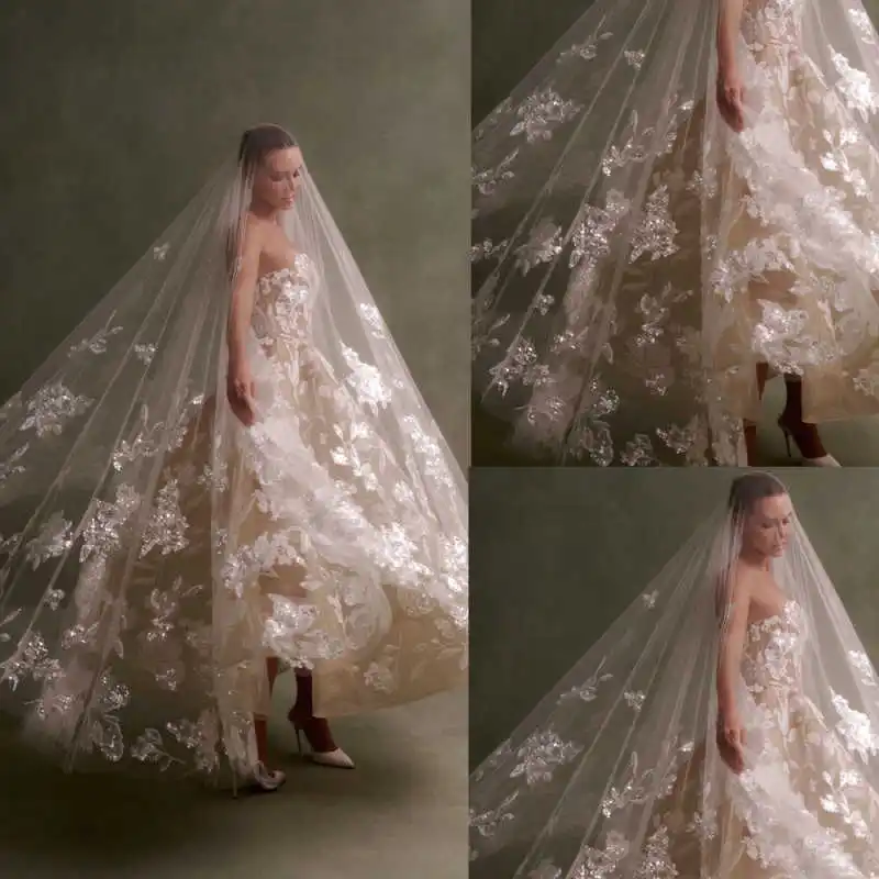 

Elegant Sequined Appliques Wedding Veil 3 Meters White Ivory 1 Layer Bridal Veil Sequins Lace Bride Headpiece Accessories