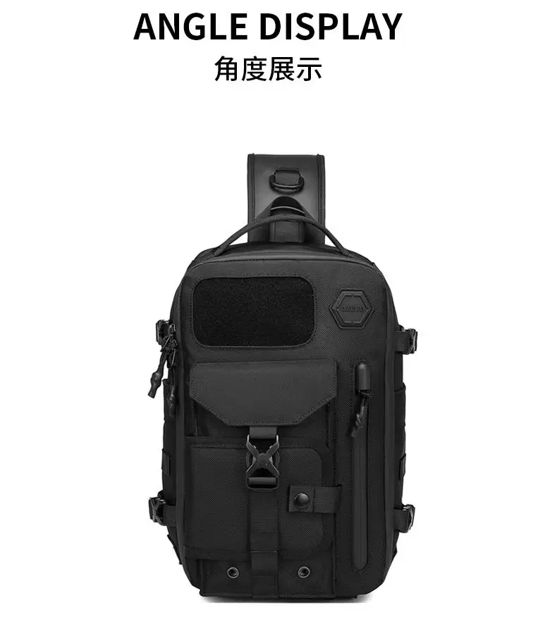 OZUKO Umhängetasche für Herren, Brusttasche, wasserdicht, taktische Taille, Umhängetasche, Reißverschluss, modisch, Outdoor-Sport, großes Fassungsvermögen, Schwarz – Detail 12