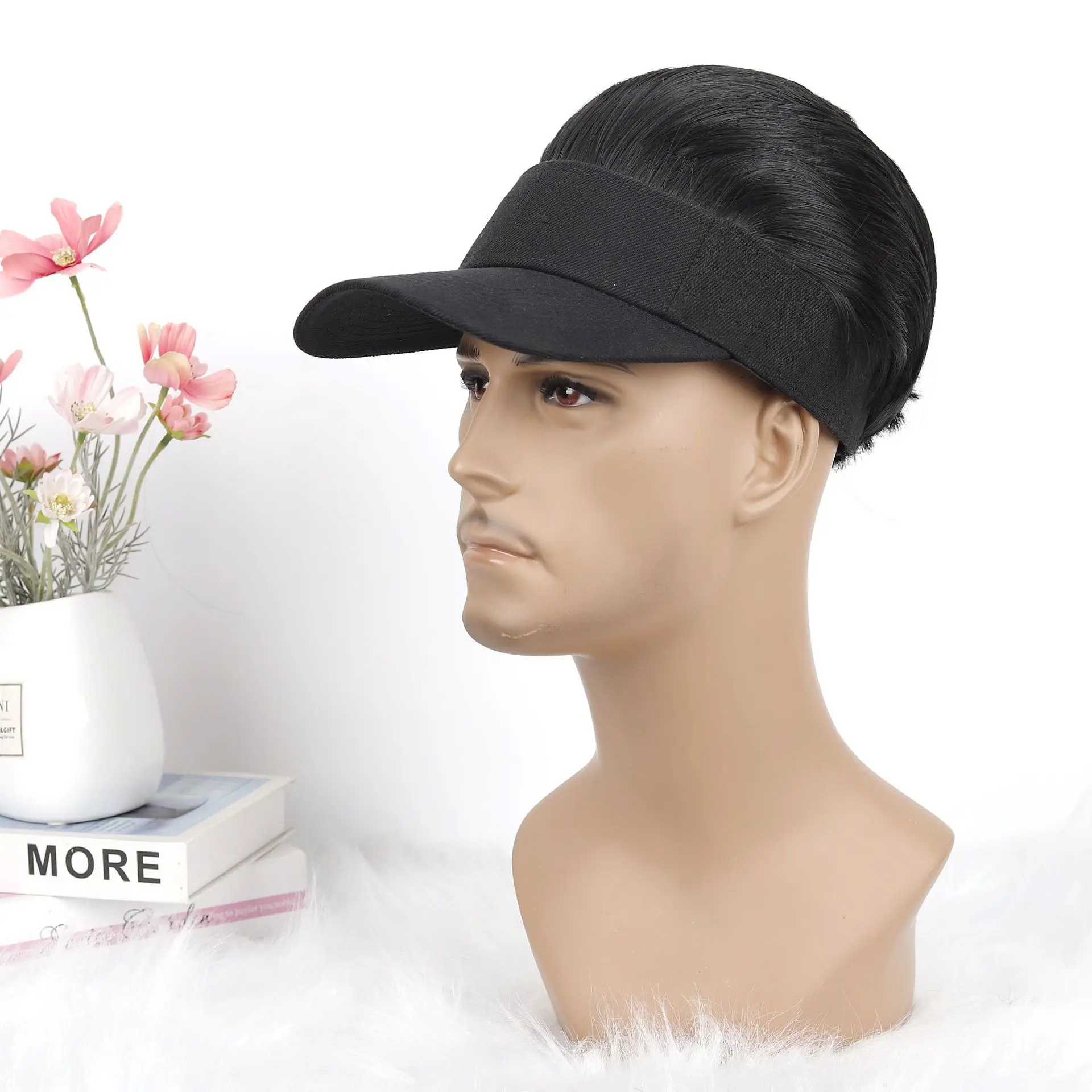 

Wigs with Visor Hat for Men Slicked Back Hair Fashion Retro Style Cap Wig Synthetic Hair Men's Wig for Daily & Party Wear