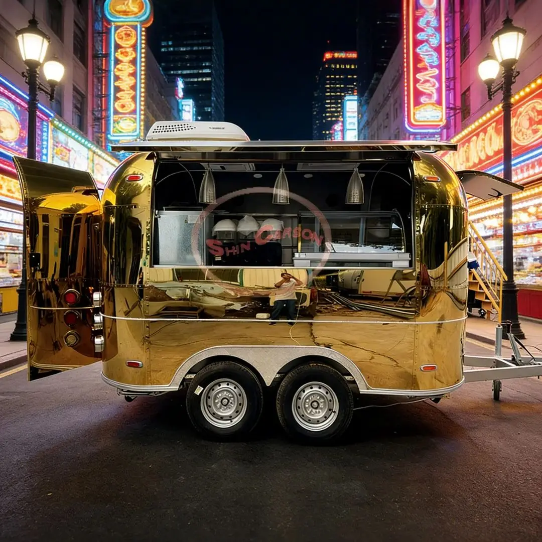Commercial Gold Mirror Food Trailer Cart Mobile Catering Equipment for Food Business