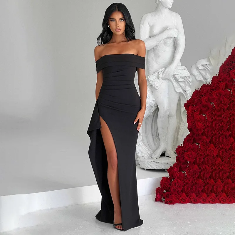Ele Long One-shoulder Slit Dr Sexy Par Gown Geavanceerd gevoel Grensoverschrijdende nieuwe Sle zonder Sve Body ape Dr